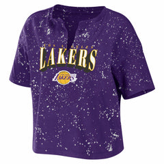 Los Angeles Lakers WEAR by Erin Andrews Women's Bleach Splatter Notch Neck T-Shirt - Purple outlet