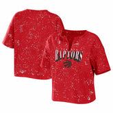 Toronto Raptors WEAR by Erin Andrews Women's Bleach Splatter Notch Neck T-Shirt - Red shop