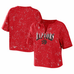 Toronto Raptors WEAR by Erin Andrews Women's Bleach Splatter Notch Neck T-Shirt - Red shop