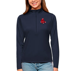 Boston Red Sox Antigua Women's Tribute Quarter-Zip Pullover Top Navy