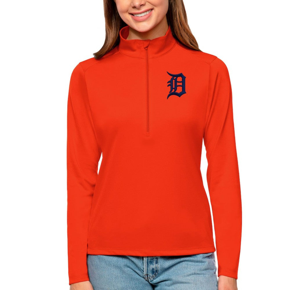 Detroit Tigers Antigua Women's Tribute Quarter-Zip Pullover Top Orange