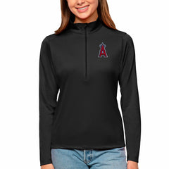 Los Angeles Angels Antigua Women's Tribute Quarter-Zip Pullover Top Black