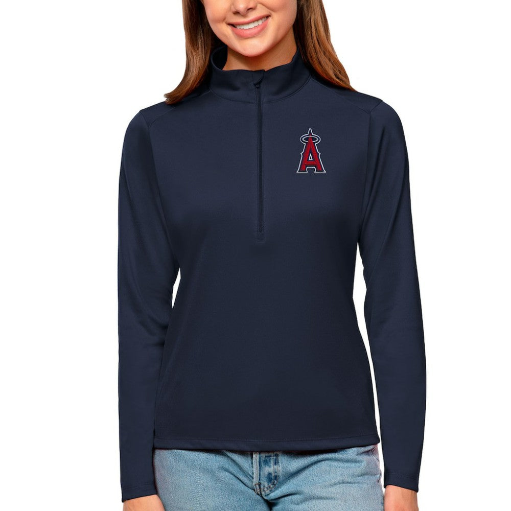 Los Angeles Angels Antigua Women's Tribute Quarter-Zip Pullover Top Navy