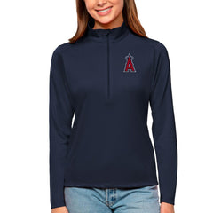 Los Angeles Angels Antigua Women's Tribute Quarter-Zip Pullover Top Navy