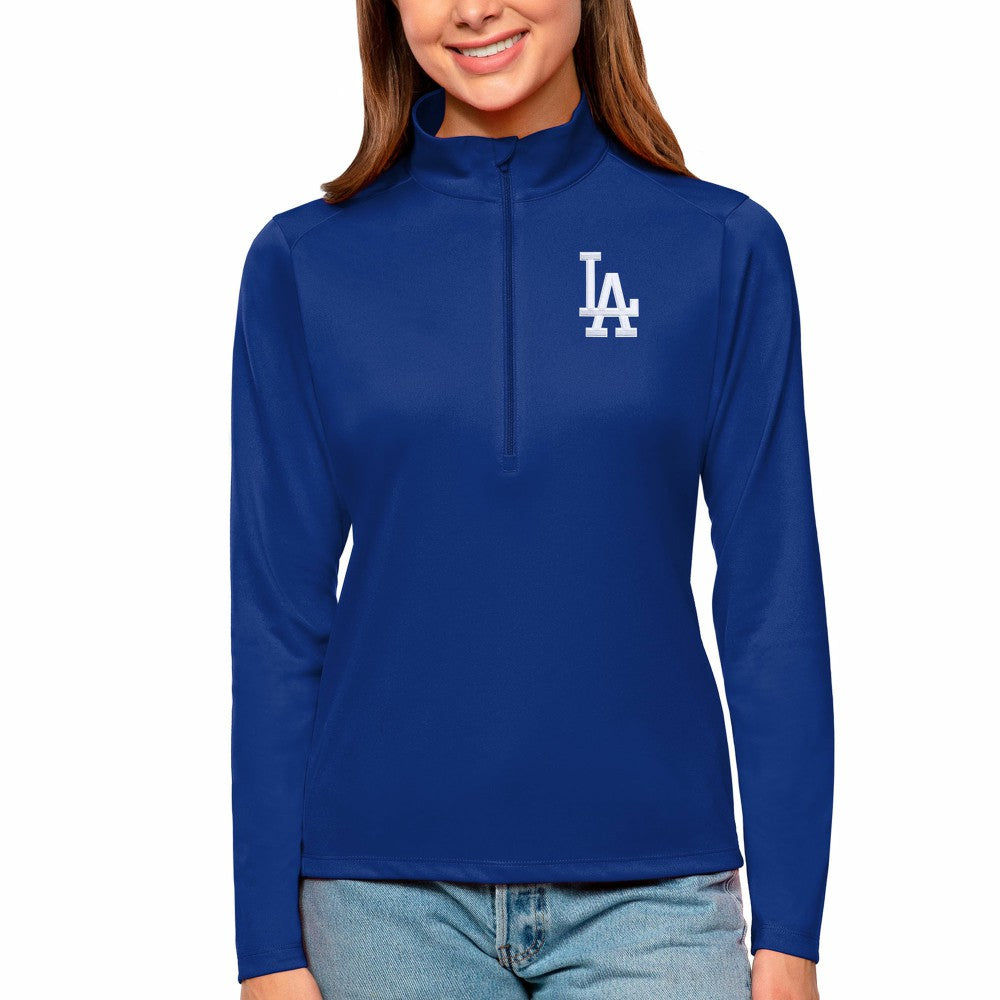 Los Angeles Dodgers Antigua Women's Tribute Quarter-Zip Pullover Top Royal