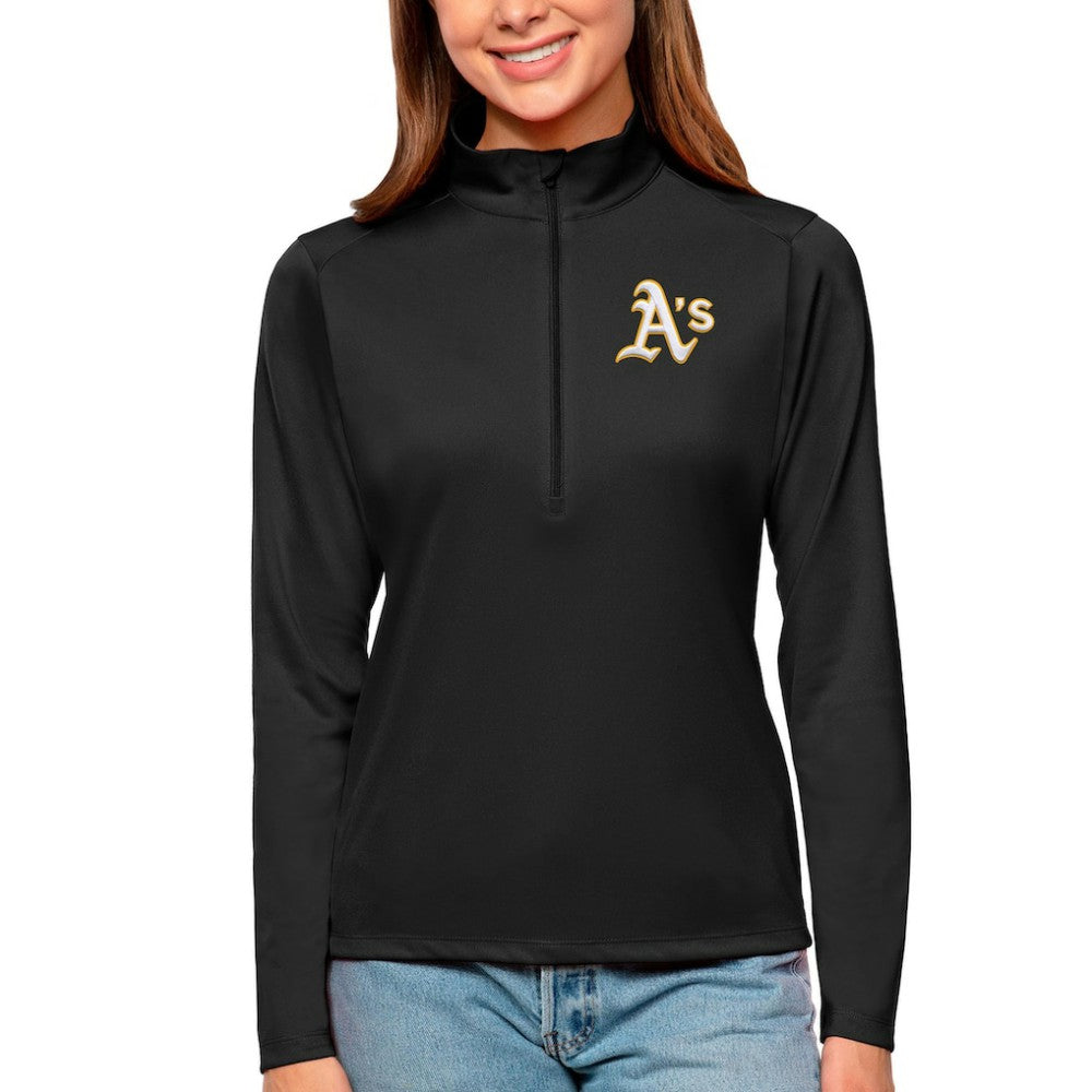 Athletics Antigua Women's Tribute Quarter-Zip Pullover Top Black