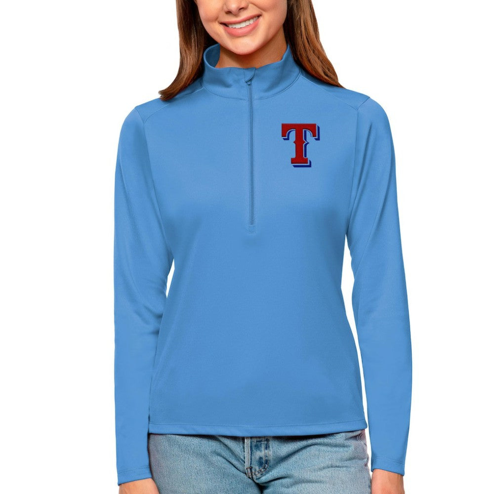 Texas Rangers Antigua Women's Tribute Quarter-Zip Pullover Top Blue