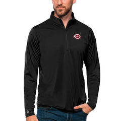 Cincinnati Reds Antigua Tribute Quarter-Zip Pullover Top Black