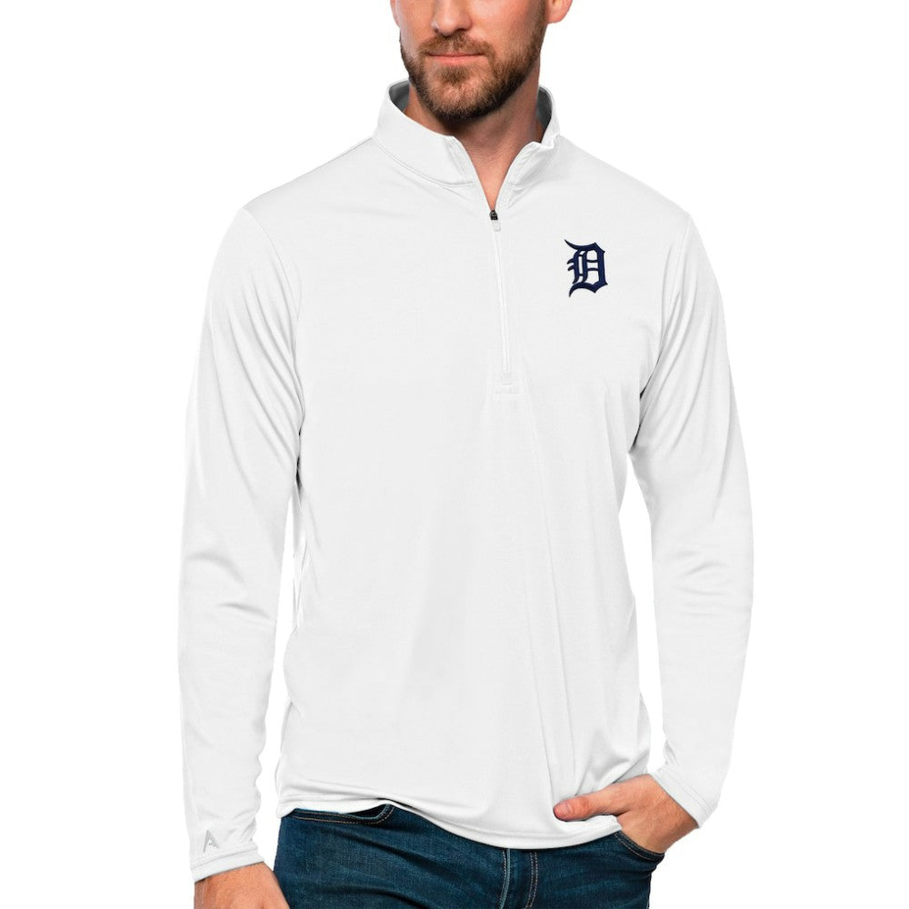 Detroit Tigers Antigua Tribute Quarter-Zip Pullover Top White