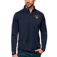 Milwaukee Brewers Antigua Tribute Quarter-Zip Pullover Top Navy