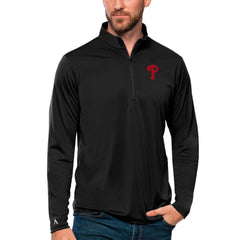 Philadelphia Phillies Antigua Tribute Quarter-Zip Pullover Top Black