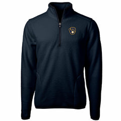 Milwaukee Brewers Cutter & Buck Big & Tall Cascade Eco Sherpa Fleece Quarter-Zip Pullover Jacket Navy