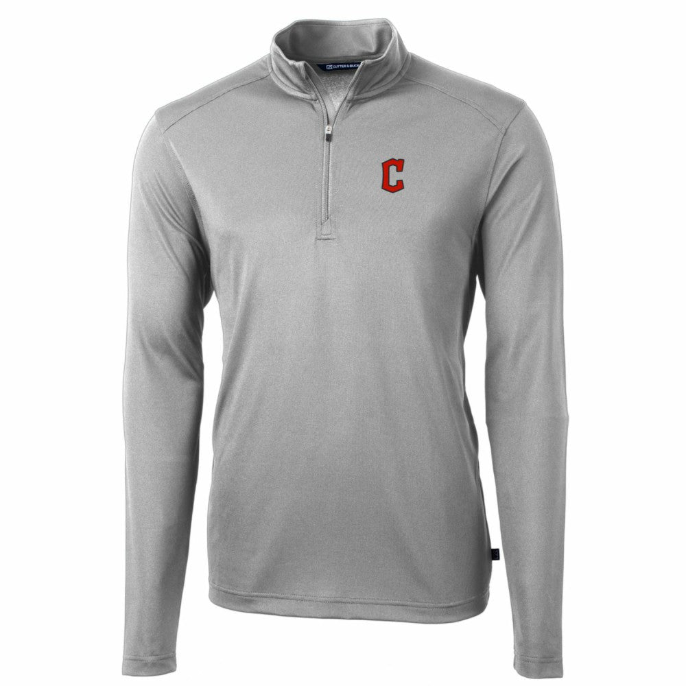 Cleveland Guardians Cutter & Buck Big & Tall Virtue Eco Pique Quarter-Zip Pullover Jacket Gray