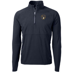 Milwaukee Brewers Cutter & Buck Adapt Eco Knit Hybrid Recycled Quarter-Zip Pullover Jacket Navy