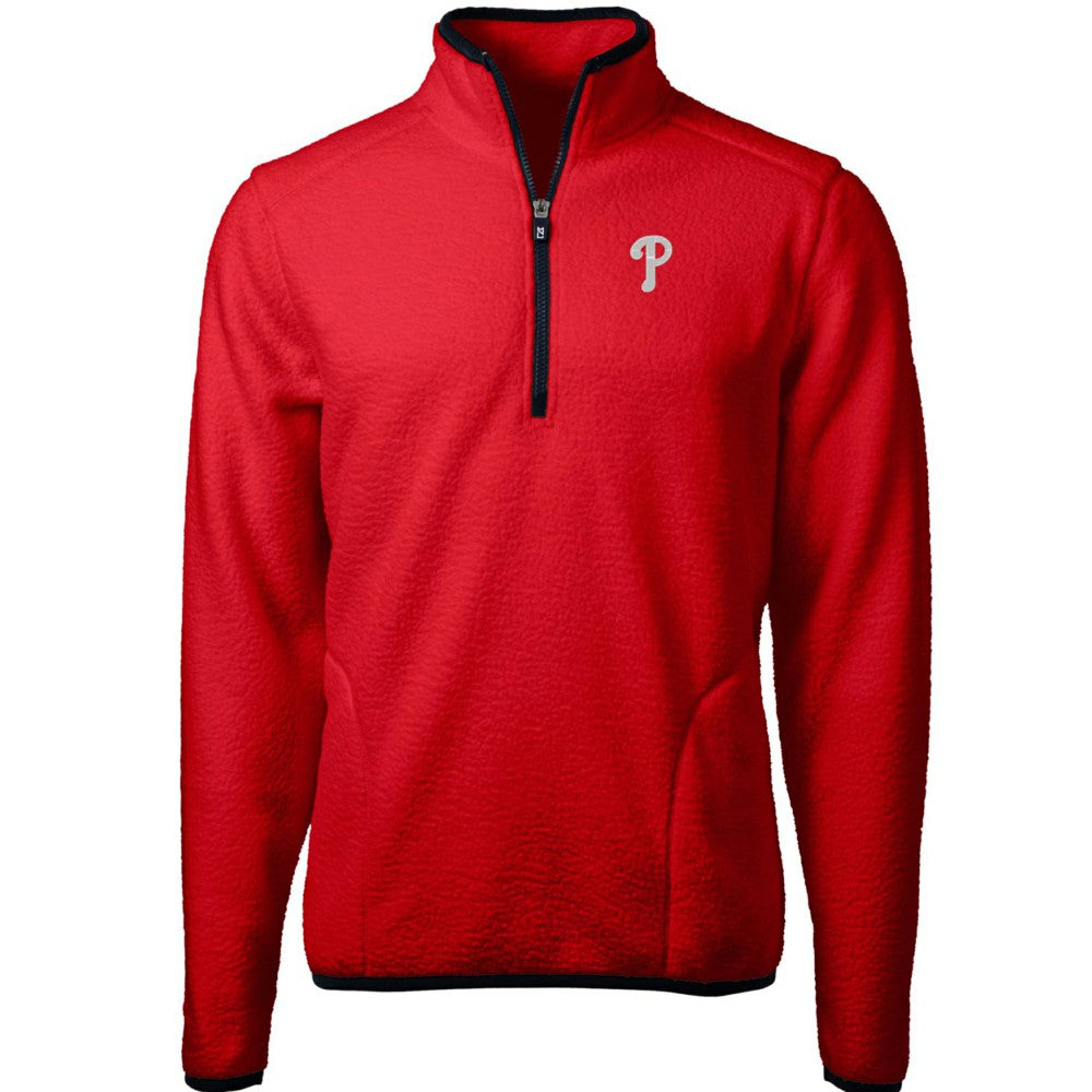 Philadelphia Phillies Cutter & Buck Cascade Eco Sherpa Fleece Quarter-Zip Pullover Jacket Red/Navy