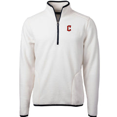Cleveland Guardians Cutter & Buck Cascade Eco Sherpa Fleece Quarter-Zip Pullover Jacket White/Navy