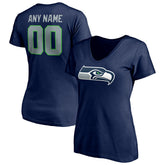 Seattle Seahawks Women's Team Authentic Personalized Name & Number V-Neck T-Shirt - College Navy cheap