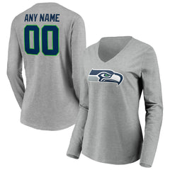 Seattle Seahawks Women's Team Authentic Custom Long Sleeve V-Neck T-Shirt - Gray discount