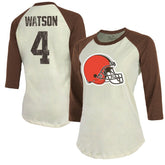 Deshaun Watson Cleveland Browns Majestic Threads Women's Player Name & Number Tri-Blend Three-Quarter Sleeve T-Shirt - Cream online