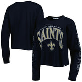 New Orleans Saints '47 Women's Skyler Parkway Cropped Long Sleeve T-Shirt - Black outlet