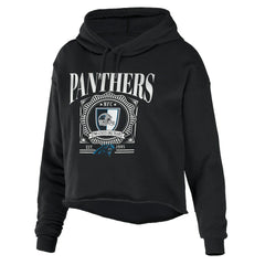 Carolina Panthers WEAR by Erin Andrews Women's Cropped Sponge Fleece Pullover Hoodie - Black sale