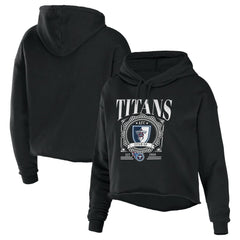 Tennessee Titans WEAR by Erin Andrews Women's Cropped Sponge Fleece Pullover Hoodie - Black cheap
