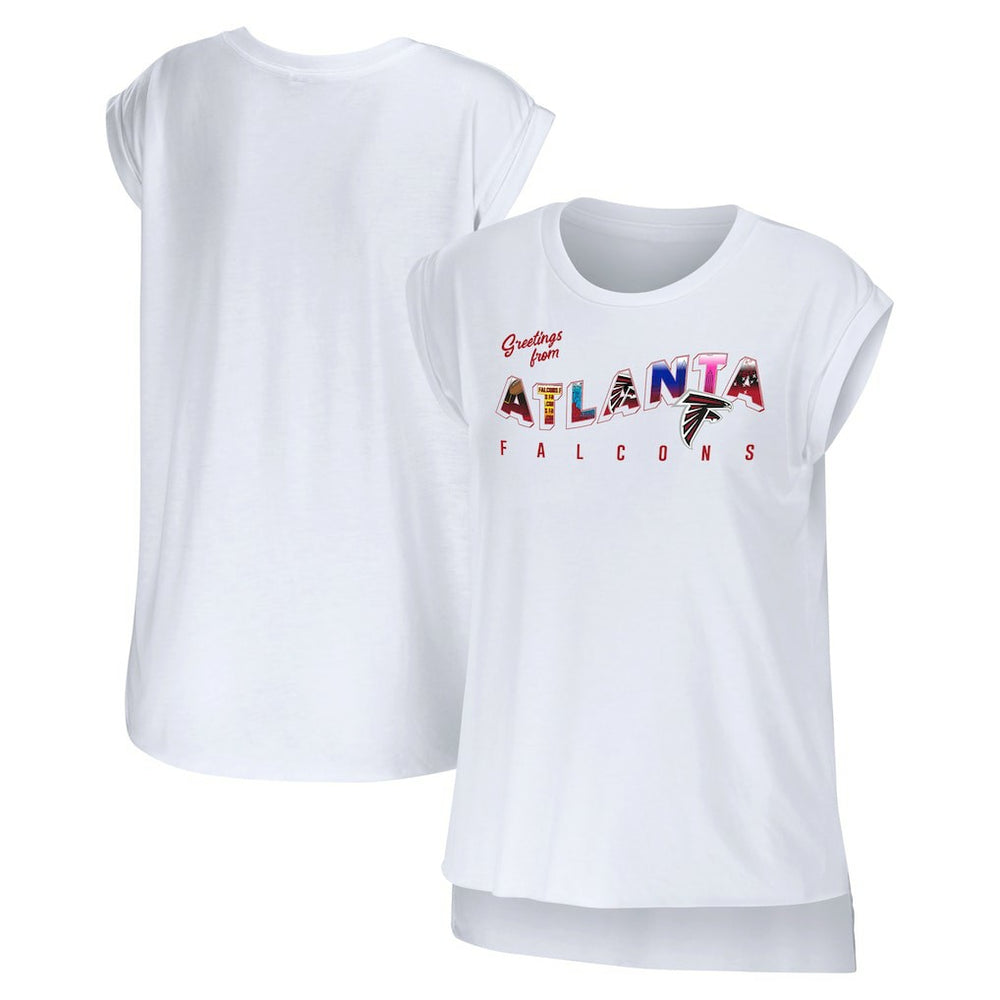 Atlanta Falcons WEAR by Erin Andrews Women's Greetings From Muscle T-Shirt - White for sale