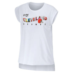 Cleveland Browns WEAR by Erin Andrews Women's Greetings From Muscle T-Shirt - White cheap