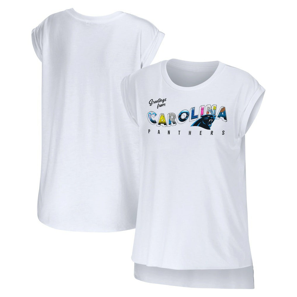 Carolina Panthers WEAR by Erin Andrews Women's Greetings From Muscle T-Shirt - White online