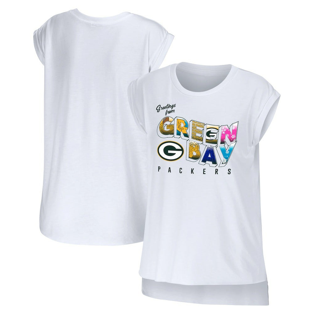 Green Bay Packers WEAR by Erin Andrews Women's Greetings From Muscle T-Shirt - White outlet