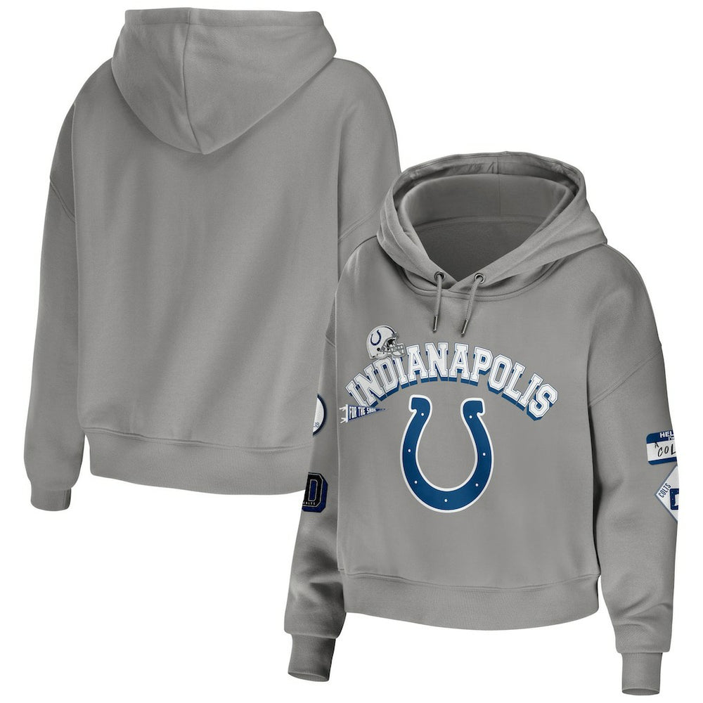 Indianapolis Colts WEAR by Erin Andrews Women's Modest Cropped Pullover Hoodie - Gray on sale