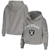 Las Vegas Raiders WEAR by Erin Andrews Women's Modest Cropped Pullover Hoodie - Gray on sale