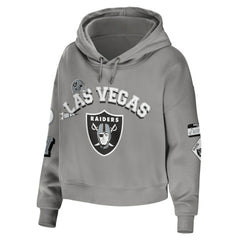 Las Vegas Raiders WEAR by Erin Andrews Women's Modest Cropped Pullover Hoodie - Gray on sale