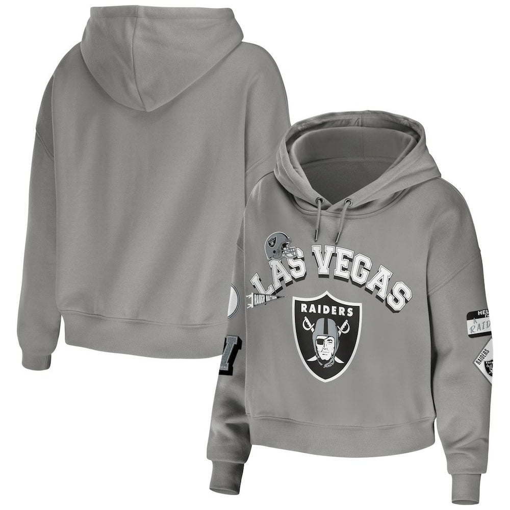 Las Vegas Raiders WEAR by Erin Andrews Women's Plus Size Modest Cropped Pullover Hoodie - Gray on sale