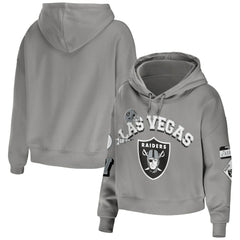 Las Vegas Raiders WEAR by Erin Andrews Women's Plus Size Modest Cropped Pullover Hoodie - Gray on sale