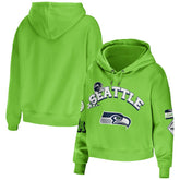 Seattle Seahawks WEAR by Erin Andrews Women's Plus Size Modest Cropped Pullover Hoodie - Neon Green on sale