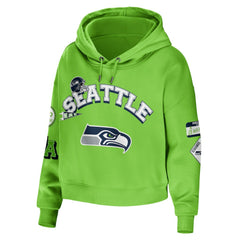 Seattle Seahawks WEAR by Erin Andrews Women's Plus Size Modest Cropped Pullover Hoodie - Neon Green on sale