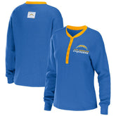 Los Angeles Chargers WEAR by Erin Andrews Women's Waffle Henley Long Sleeve T-Shirt - Powder Blue outlet
