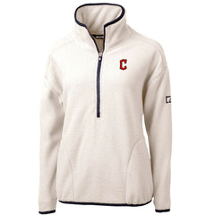 Cleveland Guardians Cutter & Buck Women's Cascade Eco Sherpa Fleece Quarter-Zip Pullover Jacket White/Navy