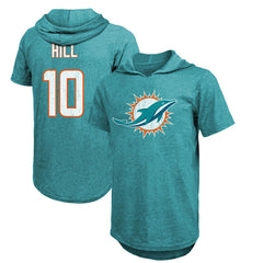 Tyreek Hill Miami Dolphins Majestic Threads Player Name & Number Short Sleeve Hoodie T-Shirt - Aqua on sale