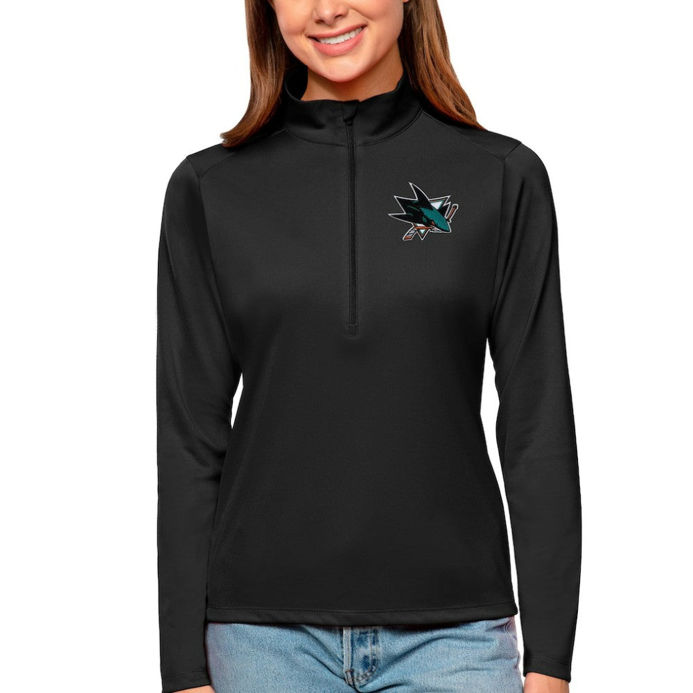 San Jose Sharks Antigua Women's Tribute Quarter-Zip Pullover Top - Black Pullover