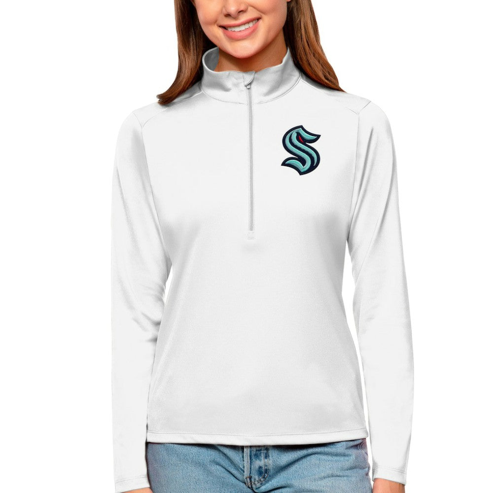 Seattle Kraken Antigua Women's Tribute Quarter-Zip Pullover Top - White Pullover