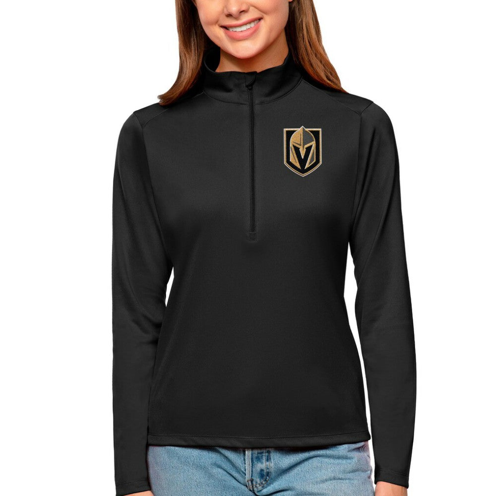 Vegas Golden Knights Antigua Women's Tribute Quarter-Zip Pullover Top - Black Pullover