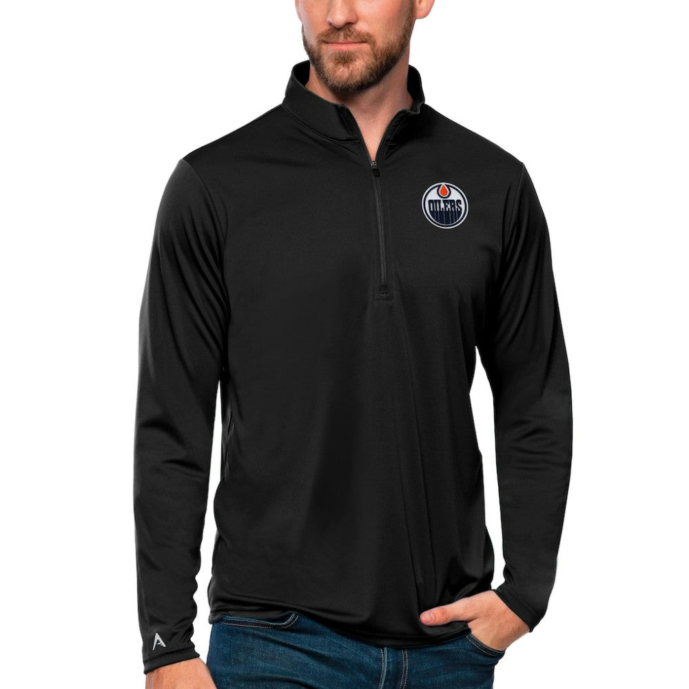 Edmonton Oilers Antigua Tribute Quarter-Zip Pullover Top - Black Pullover