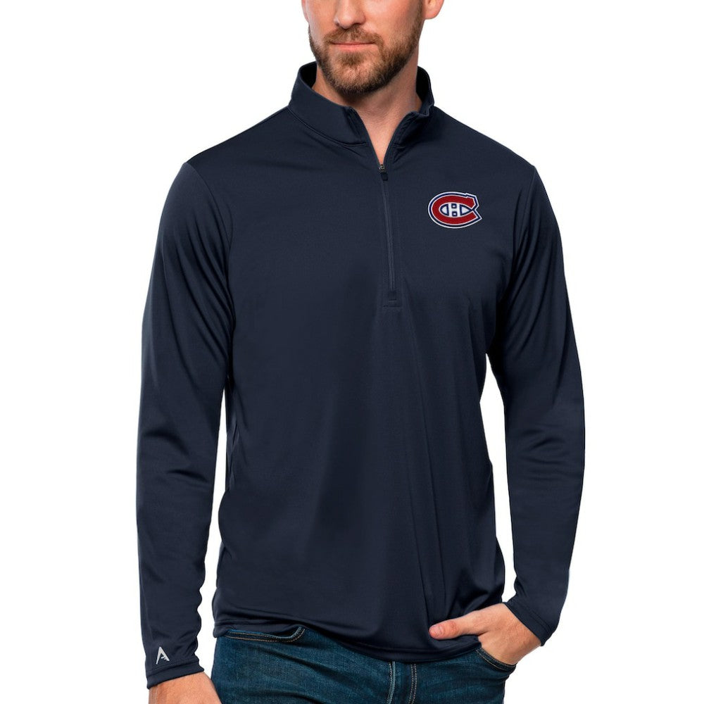 Montreal Canadiens Antigua Tribute Quarter-Zip Pullover Top - Navy Pullover
