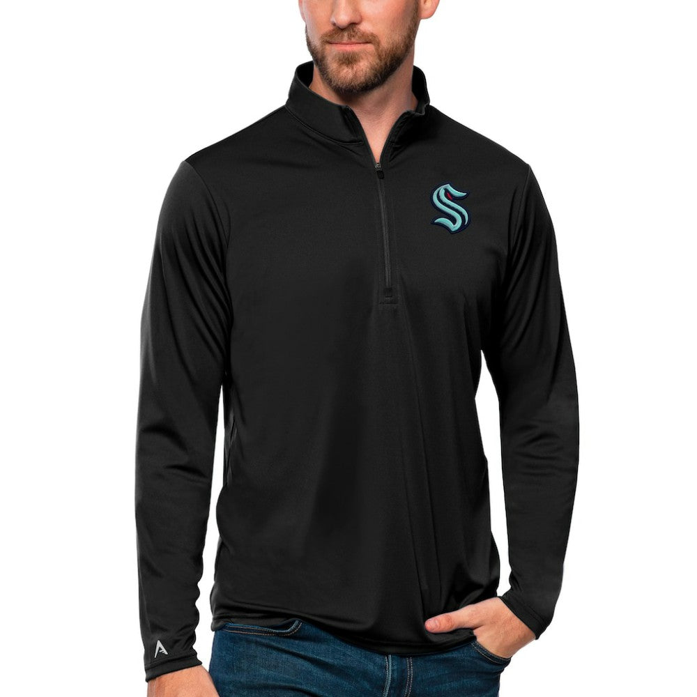 Seattle Kraken Antigua Tribute Quarter-Zip Pullover Top - Black Pullover
