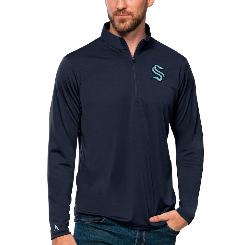 Seattle Kraken Antigua Tribute Quarter-Zip Pullover Top - Deep Sea Blue Pullover