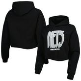 Brooklyn Nets Lusso Women's Layla World Tour Cropped Pullover Hoodie - Black online