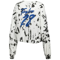 Jonathan Taylor Indianapolis Colts Majestic Threads Women's Off-Shoulder Tie-Dye Name & Number Cropped Long Sleeve V-Neck T-Shirt - White outlet