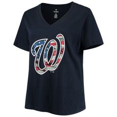 Washington Nationals Women's Plus Size Banner V-Neck T-Shirt Navy